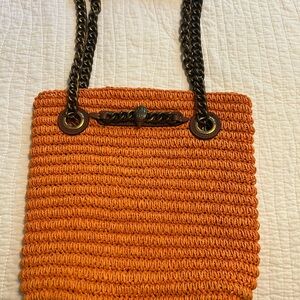Kurt Geiger Orange Woven Shoulder Bag with Chain Straps